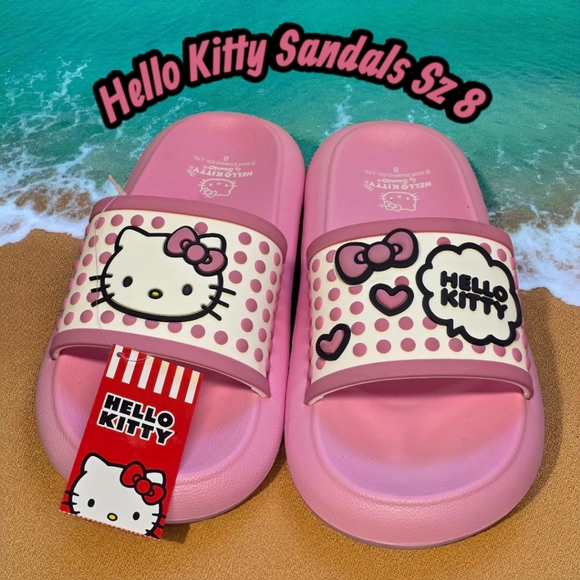 Sanrio Hello Kitty Womens Sandals Slides/Slip-ons Size 8 NEW Pink White NEW - Picture 1 of 9